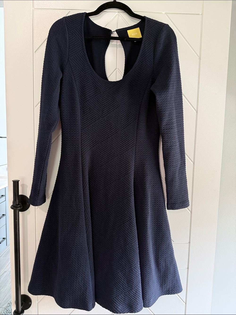 Anthropologie Maeve Navy Blue Caldera Chevron Textured Knit Dress Medium